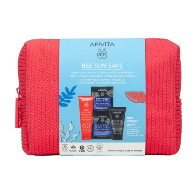 APIVITA - Promo Bee Sun Safe Hydra Sensitive Face Cream SPF50+ 50ml + Τζελ Καθαρισμού 50ml + Μάσκα Προσώπου Θαλάσσια Λεβάντα 2x8ml