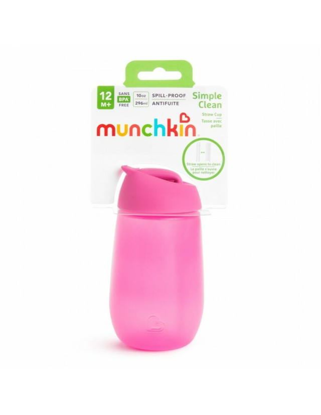 MUNCHKIN - Παιδικό Ποτηράκι Πλαστικό με Καλαμάκι Simple Clean Straw Cup για 12m+ Ροζ 296ml