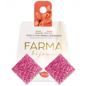 FARMA BIJOUX - Υποαλλεργικά Σκουλαρίκια Τετράγωνα Κουμπιά Ροζ Γυαλιστερό 20mm (LQ27G) 1 Ζευγάρι