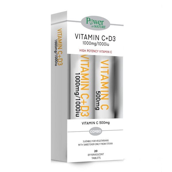 POWER HEALTH - Vitamin C 1000 mg + D3 1000 IU 20 αναβράζοντα δισκία + Power Health Vitamin C 500 mg 20 αναβράζοντα δισκία