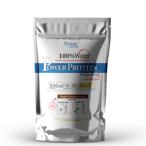 POWER HEALTH - 100% Whey Power Protein Belgian Chocolate Flavor with DigeZyme Πρωτεΐνη Ορού Γάλακτος με γεύση Βέλγικης Σοκολάτας 500gr