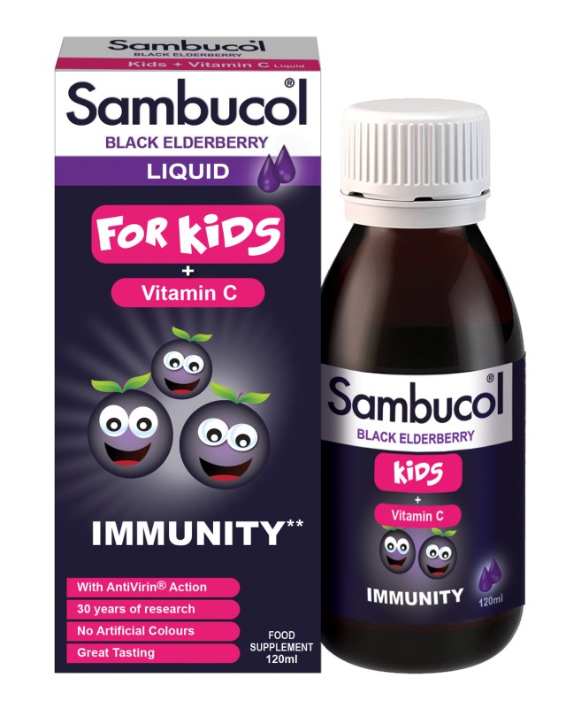 SAMBUCOL - Black Elderberry For Kids + Vitamin C Παιδικό Σιρόπι για την Ενίσχυση του Ανοσοποιητικού 120ml