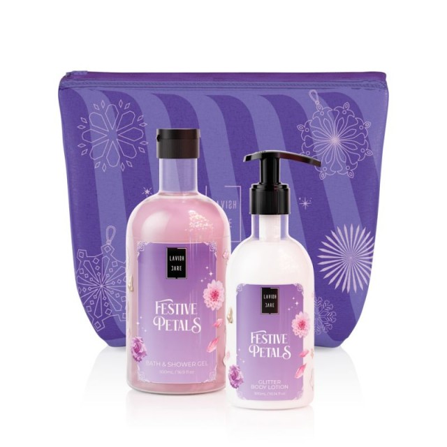 LAVISH CARE - Promo Festive Petals Bath & Shower Gel Αφρόλουτρο 500ml & Glitter Body Lotion Γαλάκτωμα Σώματος με Άρωμα από Νότες Βατόμουρου και Βανίλιας 300ml