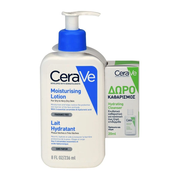 CERAVE - Promo Moisturising Lotion For Dry to Very Dry Skin Ενυδατικό Γαλάκτωμα για Ξηρό εώς Πολύ Ξηρό Δέρμα 236ml & Δώρο Hydrating Foaming Oil Cleanser 20ml