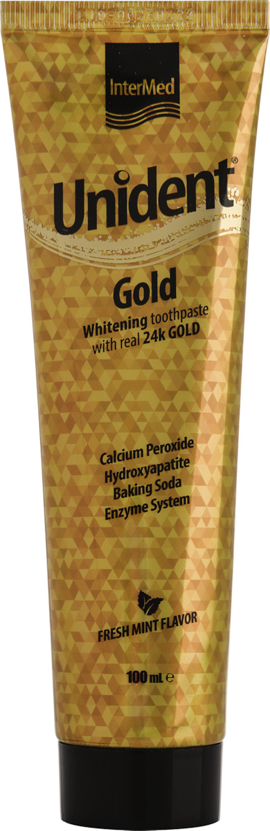 INTERMED - Unident Gold Toothpaste Λευκαντική Οδοντόπαστα Με Αληθινό Χρυσό 24k Με Δροσερή Γεύση Μέντας 100ml