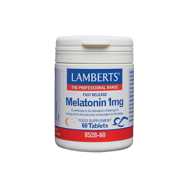 LAMBERTS - Melatonin 1mg Fast Release Μελατονίνη 1mg Ταχείας Αποδέσμευσης για την Μείωση του Χρόνου Έλευσης του Ύπνου 60tabs