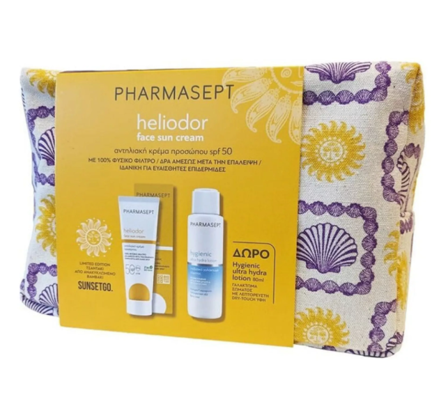 PHARMASEPT - Promo Heliodor Face Sun Cream Spf50 50ml & Δώρο Hygenic Ultra Hydra Lotion 80ml & Νεσεσέρ