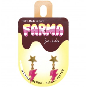 FARMA BIJOUX - Υποαλλεργικά Σκουλαρίκια for Kids Χρυσά Αστέρια Με Ροζ Κεραυνούς 20mm (BEPS988) 1 Ζευγάρι