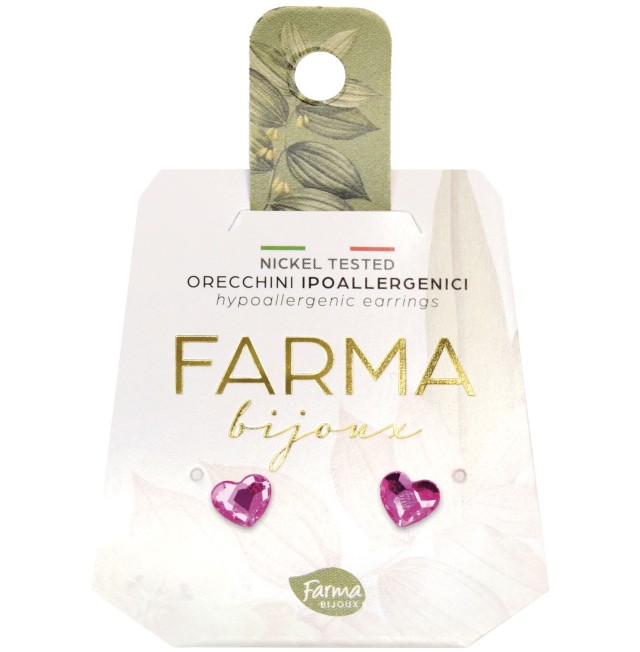 FARMA BIJOUX - Υποαλλεργικά Σκουλαρίκια Κρυστάλλινες Επίπεδες Φούξια Καρδιές 6,0mm (BE172C38) 1 Ζευγάρι