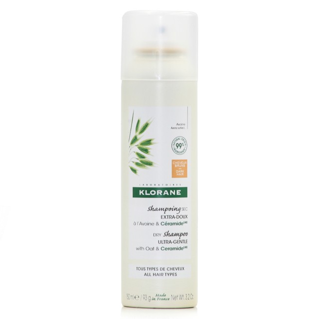 KLORANE - Dry Shampoo with Oat Milk Ultra-Gentle Spray Ξηρό Σαμπουάν με Γαλάκτωμα Βρώμης για Καστανά-Σκούρα Μαλλιά 150ml