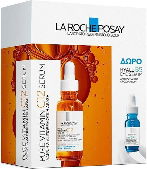 LA ROCHE POSAY - Pure Vitamin C12 Serum Αντιοξειδωτικός, Αντιρυτιδικός, Αναζωογονητικός Ορός Λάμψης με Βιταμίνη C 30ml & Δώρο Hyalu B5 Eye Serum 5ml