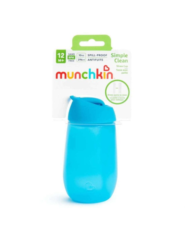 MUNCHKIN - Παιδικό Ποτηράκι Πλαστικό με Καλαμάκι Simple Clean Straw Cup για 12m+ Μπλε 296ml