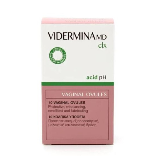 EPSILON HEALTH - Vidermina CLX Ovules Κολπικά Υπόθετα με Προστατευτική, Μαλακτική, Εξισορροπητική & Λιπαντική Δράση 10τμχ