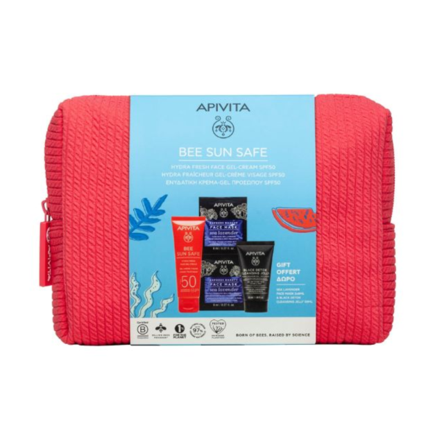 APIVITA - Promo Bee Sun Safe Hydra Fresh Face Gel-Cream SPF50 50ml + Τζελ Καθαρισμού 50ml + Μάσκα Προσώπου Θαλάσσια Λεβάντα 2x8ml