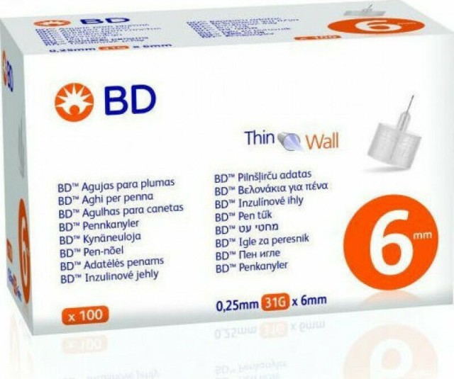 B-D - Thin Wall Βελόνες Ινσουλίνης 31G x 6mm 100τμχ