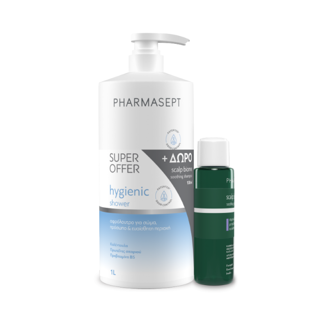 PHARMASEPT - Promo Hygenic Shower Gel Αφρόλουτρο Καθημερινής Χρήσης 1L & Scalp Biome Soothing Shampoo Σαμπουάν για Ευαίσθητο Τριχωτό 100ml