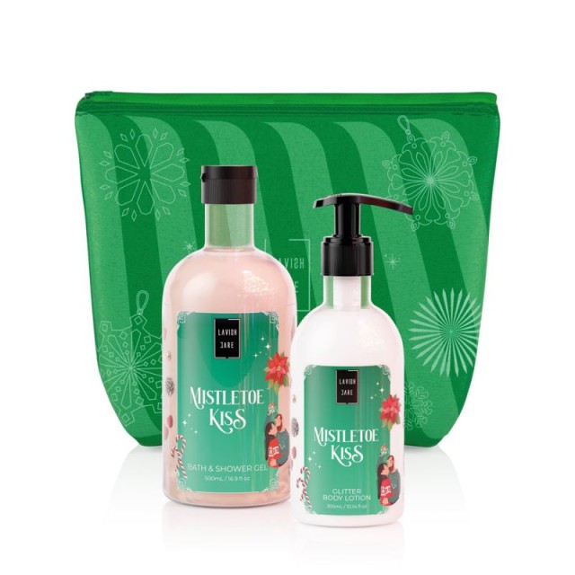 LAVISH CARE - Promo Mistletoe Kiss Bath & Shower Gel Αφρόλουτρο 500ml & Glitter Body Lotion Γαλάκτωμα Σώματος με Άρωμα Περγαμόντου, Κόκκινων Φρούτων, Σανδαλόξυλου 300ml