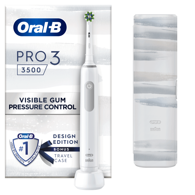 ORAL-B - Pro3 3500 Λευκή Ηλεκτρική Οδοντόβουρτσα Με Θήκη Ταξιδίου Design Edition 1τμχ