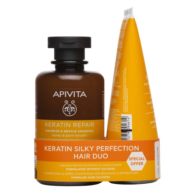 APIVITA - Promo Keratine Repair Shampoo Σαμπουάν Θρέψης & Επανόρθωσης 250ml & Conditioner Μαλακτική Κρέμα Θρέψης & Επανόρθωσης 150ml