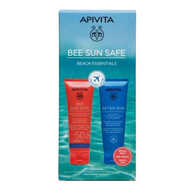 APIVITA - Promo Bee Sun Safe Beach Essentials - Hydra Fresh Bee Sun Safe Ενυδατικό Αντηλιακό Γαλάκτωμα Προσώπου & Σώματος SPF50 100ml & After Sun Limited Edition Travel Size 100ml