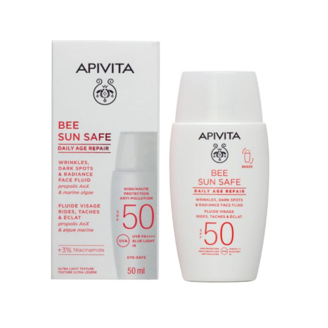 APIVITA - Bee Sun Safe Daily Age Repair Fluid SPF50 - Λεπτόρευστη Αντηλιακή Κρέμα Προσώπου κατά των Ρυτίδων & Πανάδων 50ml