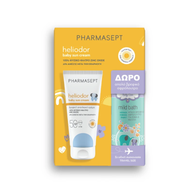 PHARMASEPT - Promo Heliodor Baby Sun Cream SPF50 Βρεφική Αντηλιακή Κρέμα, 100ml & Mild Bath Απαλό Βρεφικό Αφρόλουτρο για Σώμα & Μαλλιά, 100ml