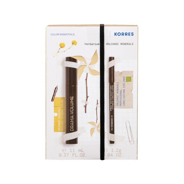 KORRES - Promo Volcanic Minerals Drama Volume Μάσκαρα 01 Μαύρο 11ml & Black Volcanic Minerals Μακράς Διάρκειας Μολύβι Ματιών Έντονο Χρώμα 8h Wear 01 Μαύρο 1.2g