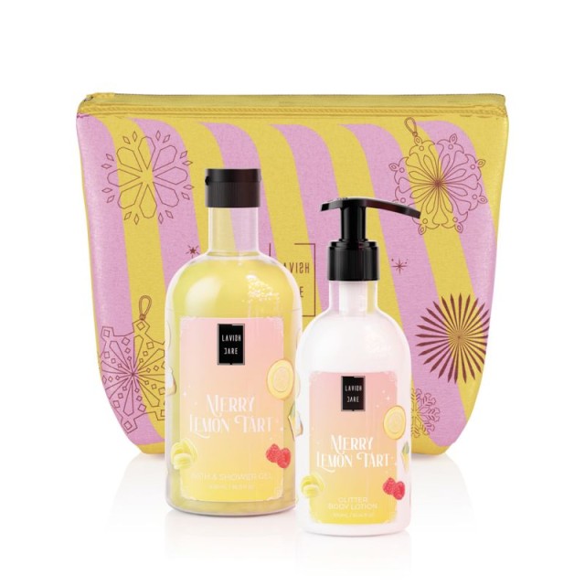 LAVISH CARE - Promo Merry Lemon Tart Bath & Shower Gel Αφρόλουτρο 500ml & Glitter Body Lotion Γαλάκτωμα Σώματος με Άρωμα από Νότες Λεμόνι, Βανίλια και Μεθυστική Κανέλα 300ml