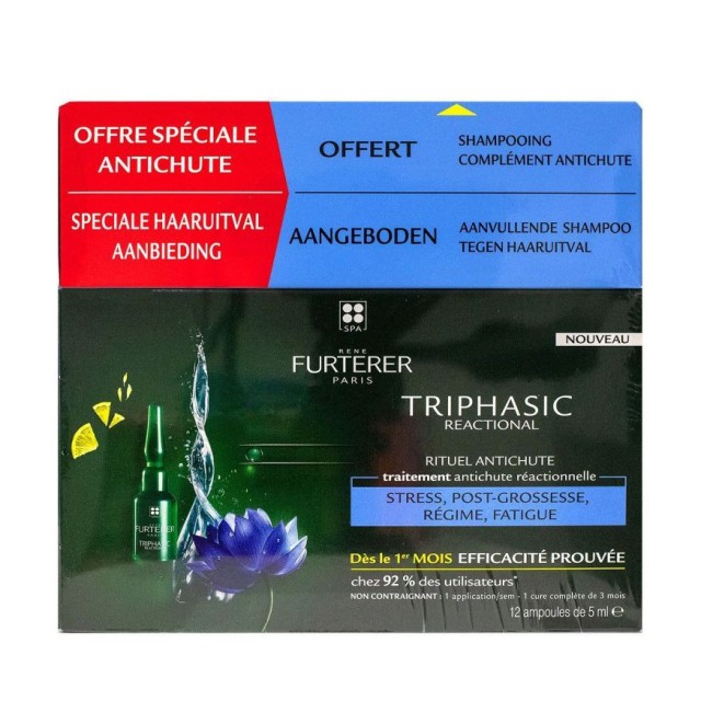 Rene Furterer Promo Triphasic Reactional Ritual Anti-Hair Loss Treatment 12 X 5ml & Stimulating Shampoo 100ml