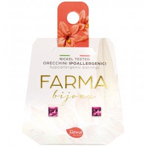 FARMA BIJOUX - Υποαλλεργικά Σκουλαρίκια Κρύσταλλα Τετράγωνα Ροζ 4mm (15C27) 1 Ζευγάρι