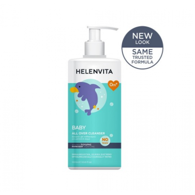 HELENVITA - Baby All Over Cleanser Perfume Talc Απαλό Σαμπουάν - Αφρόλουτρο Για Σώμα - Μαλλιά Με Ντισπένσερ 1000ml