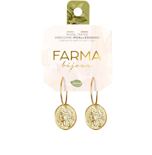 FARMA BIJOUX - Υποαλλεργικά Σκουλαρίκια Κρίκοι Επιχρυσωμένοι Με Κέρμα 20,0mm (BECG700-20M) 1 Ζευγάρι