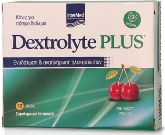 INTERMED - Dextrolyte Plus Cherry Flavor  Συνδυασμός Ηλεκτρολυτών για Ευκολότερη Επανυδάτωση με Γεύση Κεράσι 12 Φακελάκια