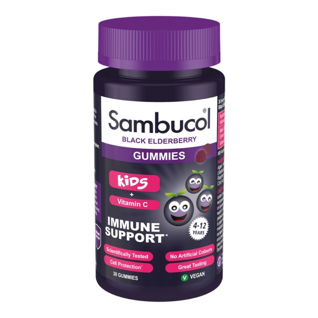 SAMBUCOL - Black Elderberry For Kids + Vitamin C Παιδικά Ζελεδάκια με Γεύση Σμέουρο για την Ενίσχυση του Ανοσοποιητικού 30ζελεδάκια