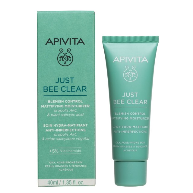 APIVITA - Just Bee Clear Κρέμα Κατά των Ατελειών για Ενυδάτωση & Ματ Αποτέλεσμα με Propolis AmC & Φυτικό Σαλικυλικό Οξύ 40ml