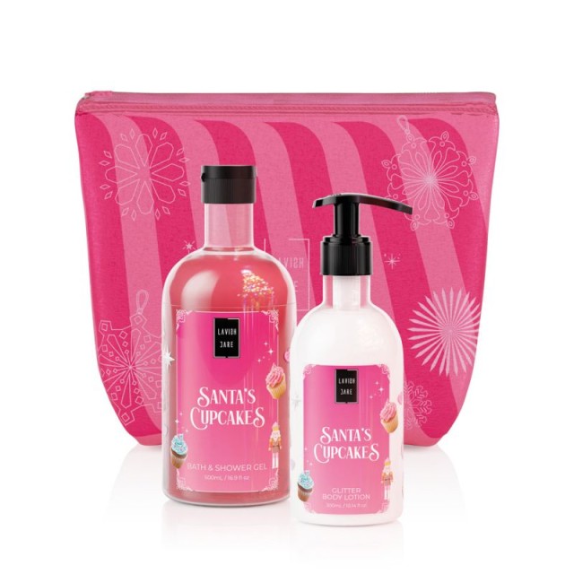 LAVISH CARE - Promo Santas Cupcakes Bath & Shower Gel Αφρόλουτρο 500ml & Glitter Body Lotion Γαλάκτωμα Σώματος με Άρωμα από Νότες Καρύδας και Λιωμένης Καραμέλας 300ml