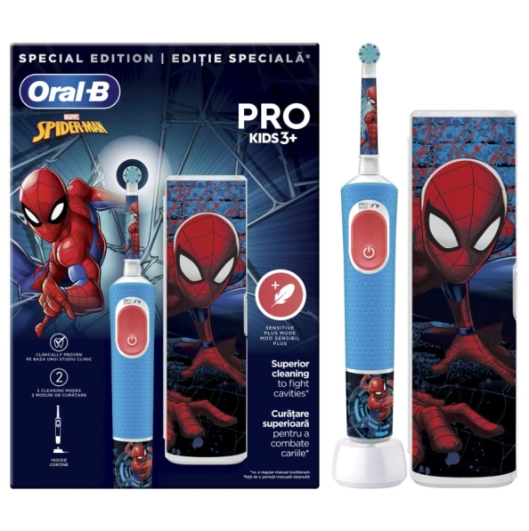 ORAL-B - Kids Vitality Pro Spider Man Παιδική Ηλεκτρική Οδοντόβουρτσα με Θήκη Ταξιδίου για 3+ Ετών 1τμχ